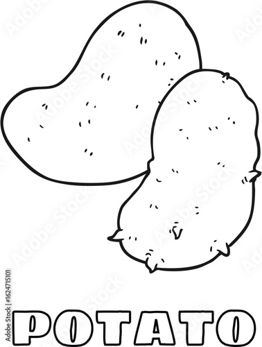 Coloring Book Kids Whimsical potato illustration with bold outlines and playful imperfections, ideal for children's books and educational materials in black and white.
