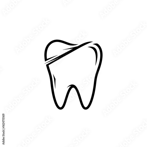 Stylized Tooth Illustration with Black Outline and Distinctive Fissure Detail