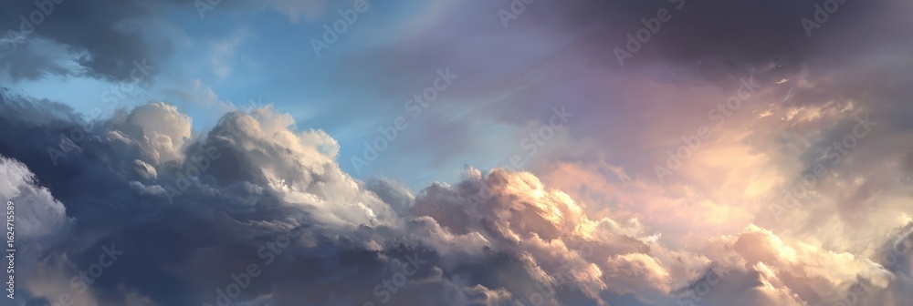 Obraz premium Majestic Clouds Under a Colorful Sky at Sunrise or Sunset