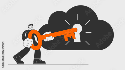 it professional unlocking cloud storage with a key vector illustration, cloud data access, digital security solutions and private network entry