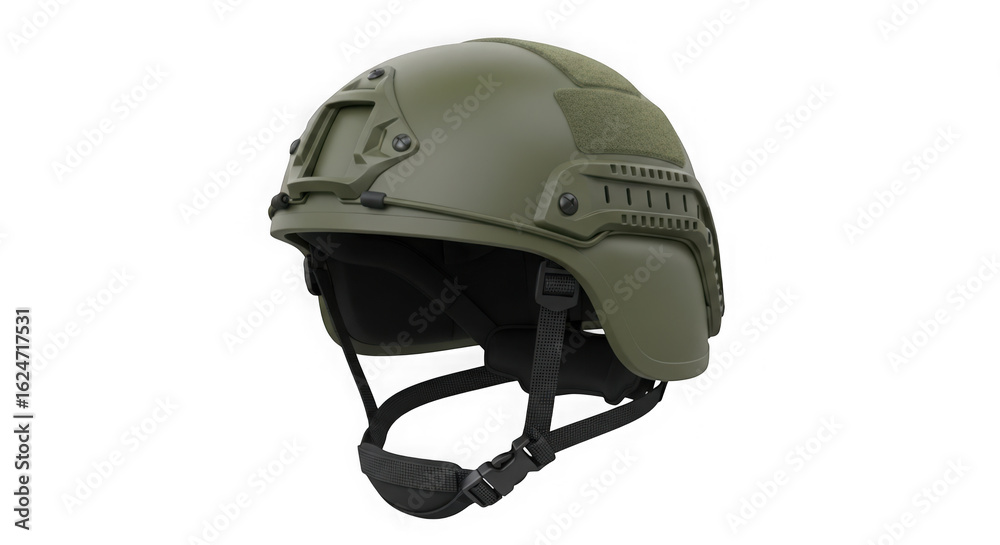 Naklejka premium Green tactical military helmet isolated on transparent background