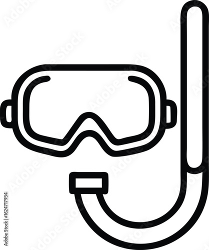 Snorkel Mask: A minimalistic, line-art depiction of a snorkel mask, designed for underwater exploration, embodying the spirit of aquatic adventure and recreational diving.