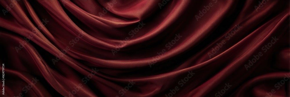 Fototapeta premium Elegant Deep Red Satin Fabric Draped in Smooth Waves and Textures