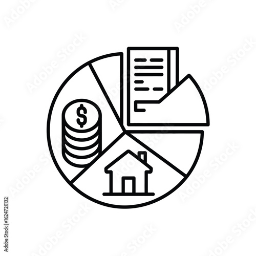 Financial pie chart illustrating investments and home ownership