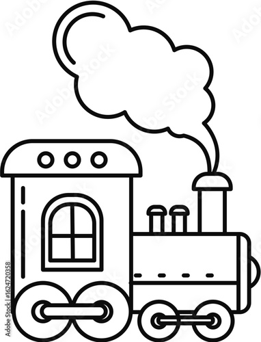 Coloring Book Whimsical black and white outline drawing of a vintage steam train with puffing smoke vector image