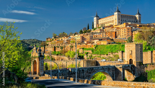  Spain. Toledo with Alcazar castle at sunset, Castilla-La Mancha