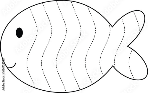 Coloring Book Cute fish outline with dashed lines for tracing practice perfect for kids educational activities and learning