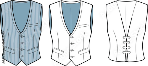 Elegant, tailored pinstripe waistcoat vector illustration, a classic fashion piece with an adjustable back for a perfect fit, perfect for formal wear and professional style.