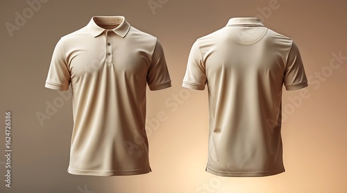 Sleek Beige Polo Shirt Mockup, Front and Back Views on Gradient Background.