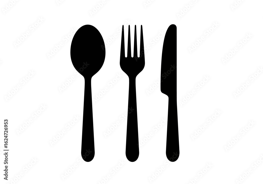A Simple Silhouette Depicting Essential Utensils for Dining Including a Spoon A Fork And A Knife Presented Against A Plain White Background In A Clear And Minimalist Style A Simple Silhouette Depicting Essential Utensils for Dining Including a Spoon A Fork And A Knife Presented Against A Plain White Background In A Clear And Minimalist Style
