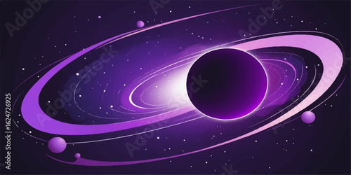Abstract space background with glowing stars, planets, and a nebula in a dark cosmos