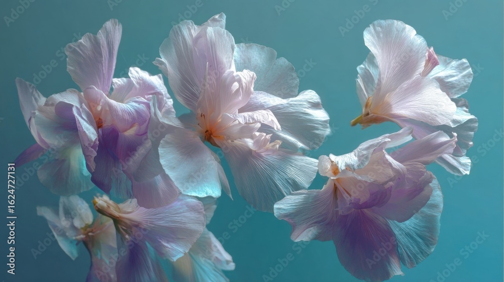 Fototapeta premium Ethereal Pink Flowers with Soft Petals in Serene Aqua Background