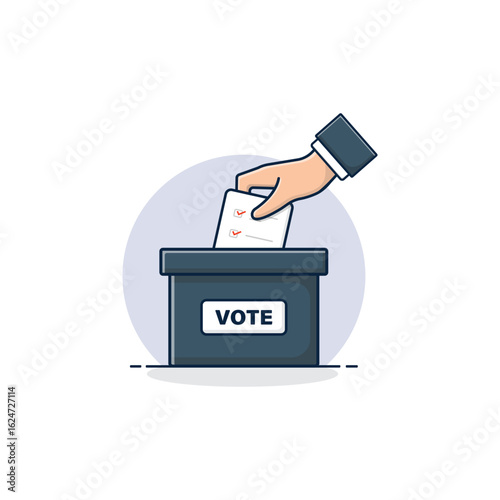Hand Dropping Vote Card in Box Vector Illustration. Vote Concept Design