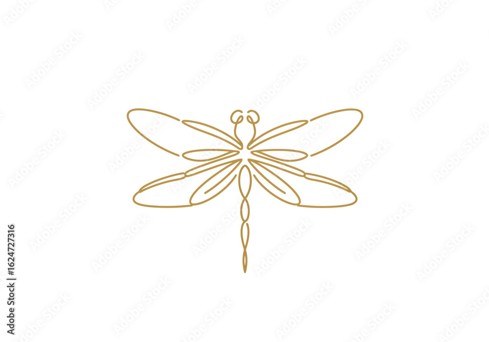 Naklejka premium Elegant Golden Dragonfly Illustration with Intricate Wing Design on a Clean White Background Symbolizing Transformation and Graceful Flight