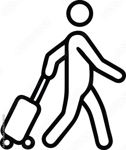Traveler Icon: A minimalist illustration of a person walking and pulling a suitcase, capturing the essence of travel and exploration.