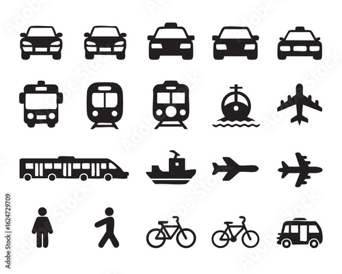 Wallpaper Mural Black and white icons of various modes of transportation and people vehicle Torontodigital.ca
