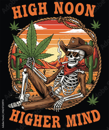 A skeleton cowboy enjoys high noon and a higher mind
