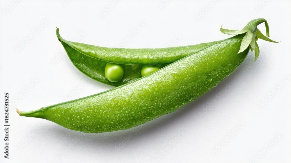 Fresh Green Peas in Pod with Water Droplets on White Background Fresh Green Peas in Pod with Water Droplets on White Background