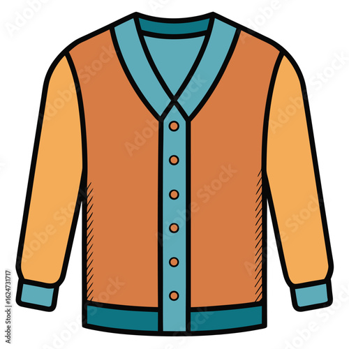 Orange and blue collared cardigan with buttons vector
