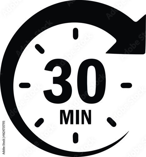 Timer icon showing 30 minutes with circular arrow providing a visual representation of time ticking away