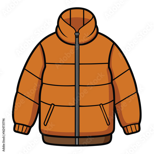 Orange puffer jacket with zipper and pockets winter coat outerwear