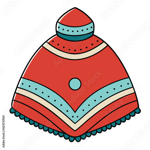 Red and blue patterned poncho with cream accents clothing apparel