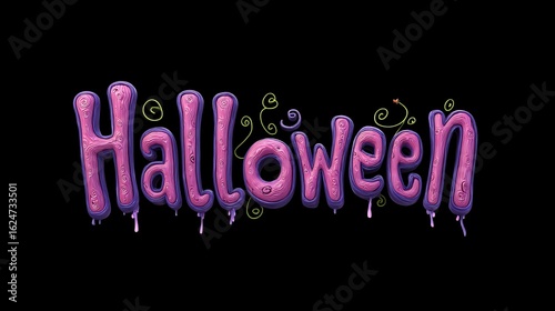 Colorful halloween themed typography with whimsical design elements over a black background