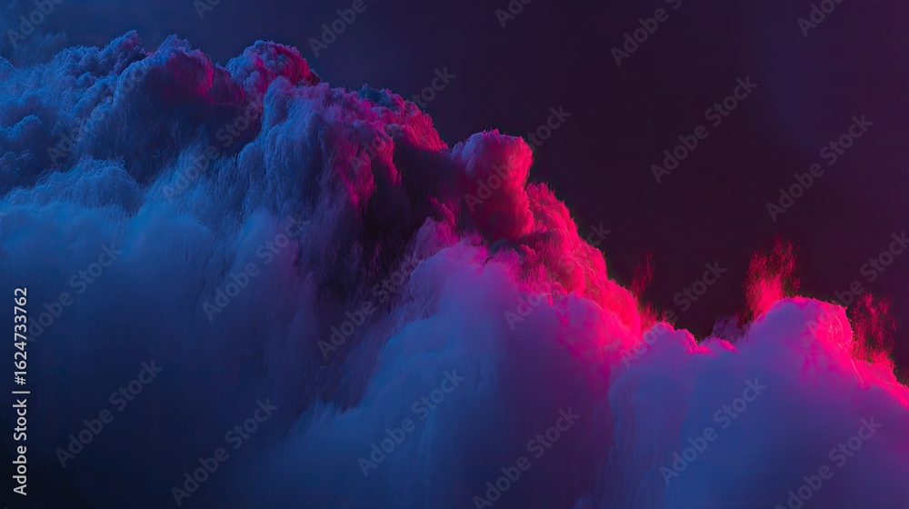 Fototapeta premium Abstract swirling cloud formations illuminated by vibrant neon colors.