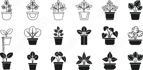 Vector art of collection of various houseplants in pots decorative indoor plants for home and office set of vector icons in simple style