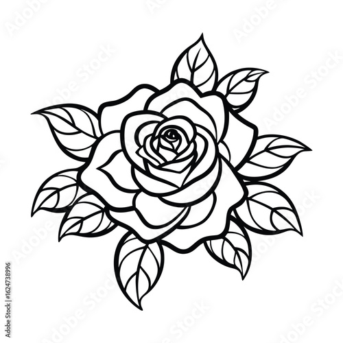 Wallpaper Mural Elegant Rose Line Drawing with Detailed Leaves and Petals Torontodigital.ca