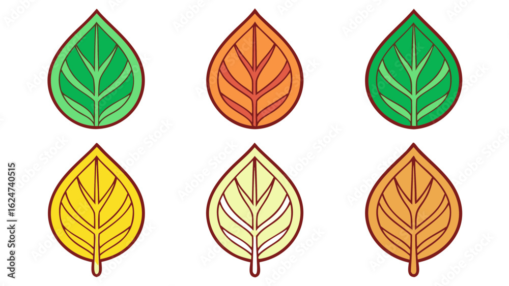 Obraz premium Set of six stylized leaf icons in various colors and gradients