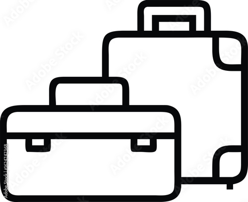Luggage Icons: A minimalist illustration of two luggage bags, one larger and one smaller, with simple outlines, ideal for travel and journey-related design.