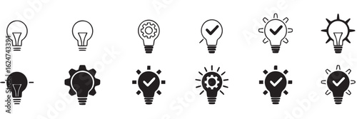 Twelve black and white light bulb icons with variations idea innovation