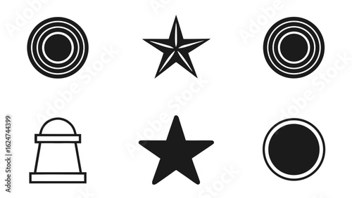 Collection of black geometric icons on white background
