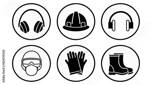 Set of personal protective equipment icons for workplace safety