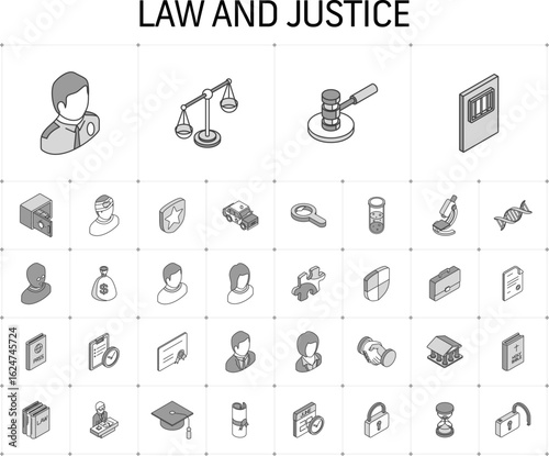 Icons space collection Mega icons, Law and Justice, Policeman, Law, thief, bag, policecar, bag
