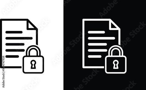 Vector art of secure document icon with a padlock, representing data protection and privacy, a symbol for confidential information