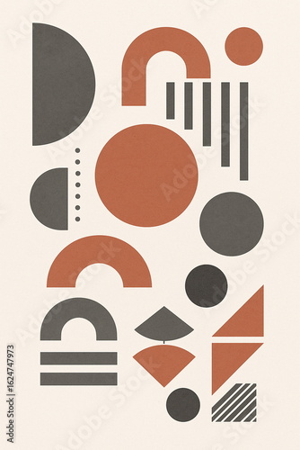 Scandinavian Minimalist Abstract Art with Geometric Shapes in Gray and Terracotta

