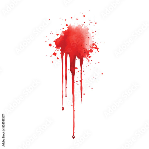 Red paint splash and drip watercolor illustration isolated