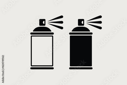 Two spray cans with spraying mist icons on a light background