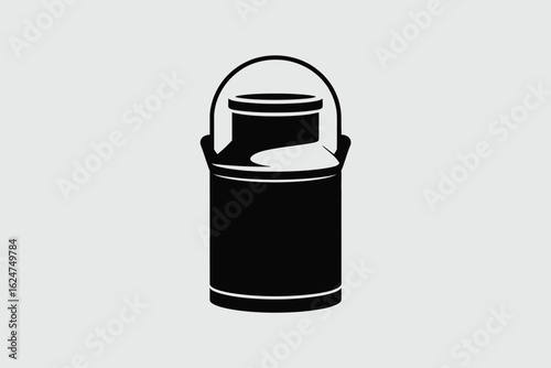 Vintage black and white illustration of a milk can