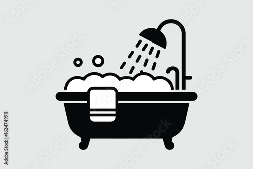 Icon of a bathtub with shower and bubbles