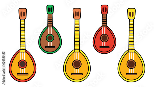 Collection of colorful flat design mandolins and lute instruments