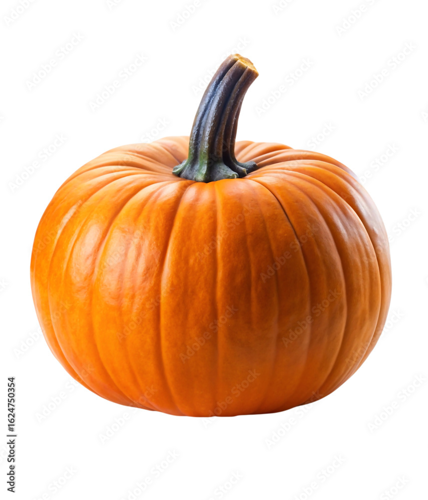 Obraz premium Photo of a whole ripe orange pumpkin isolated on transparent background, a symbol of autumn harvest and seasonal food