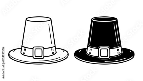 Pilgrim Hat Icons in Outline and Solid Black Vector Icon Style
