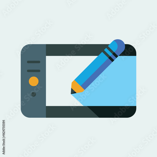 Digital drawing tablet with stylus pen illustration
