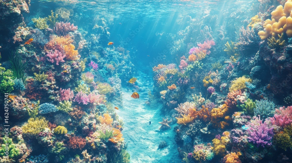 Naklejka premium Vibrant coral reef teeming with colorful marine life (2)