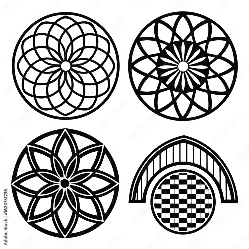 Fototapeta premium Intricate geometric circular patterns black and white