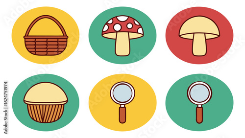 Set of six flat design icons for foraging and exploration