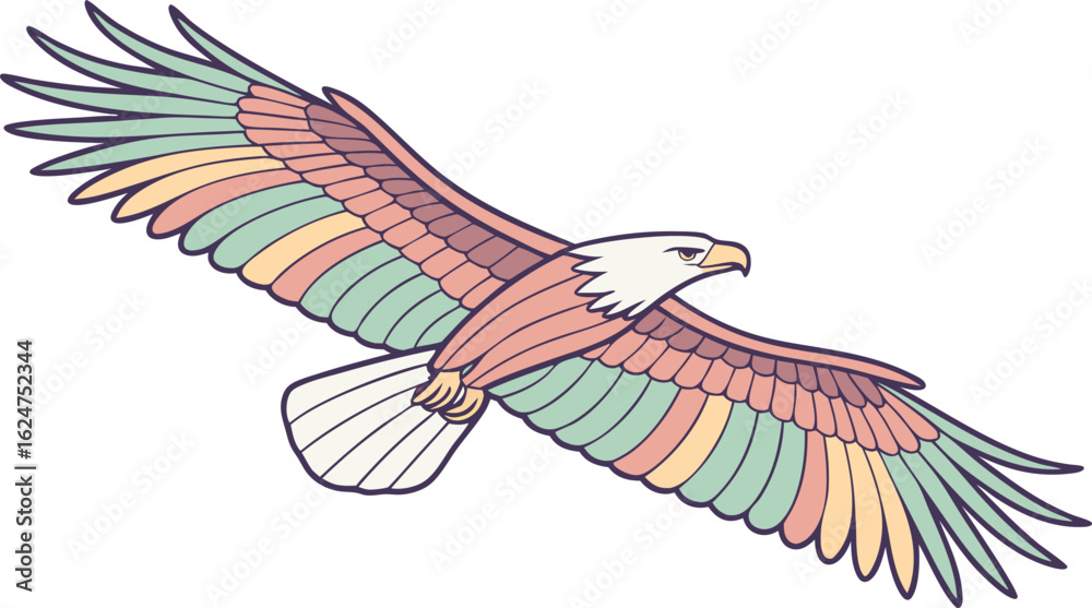 Obraz premium Majestic eagle soaring with colorful wings representing freedom, nature, and power.